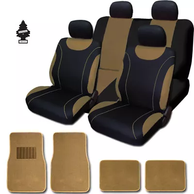 For VW New Black And Tan Cloth Car Truck Seat Covers With Mats Full Set • $45.20