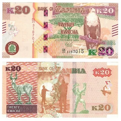$4.74 • Buy 2020 New Zambia P59c 20 Kwacha Banknote UNC 