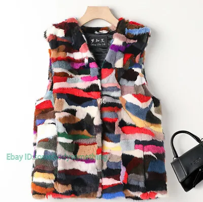 Women Real Mink Fur Vest Jacket Warm Fashion Multi-color Quilted 4XL Waistcoat • $142.49