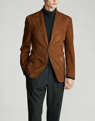 $139.20 • Buy Men's Leather Blazer Brown 100% Pure Suede Coat Two Button Classic Retro Jacket