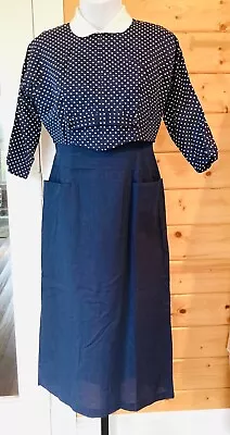 Vintage 1950s Wiggle Dress Blue W White Polka Dots Bolero Jacket B 34 • $29.99