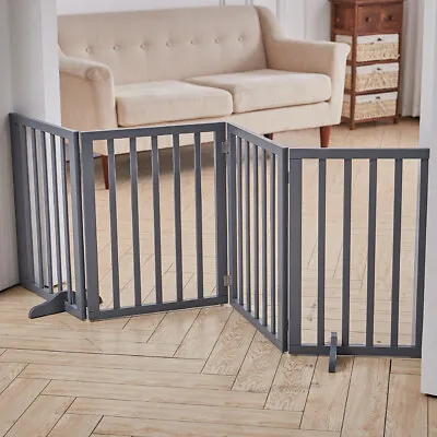 3/4 Panels Freestanding Folding Wooden Pet Gate Dog Fence Safety Barrier Divider • £30.95