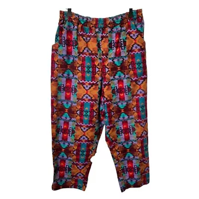 Vintage 90s Geometric Funky Woven High Rise Lounge Scrub Cropped Capri Pants • $10.18