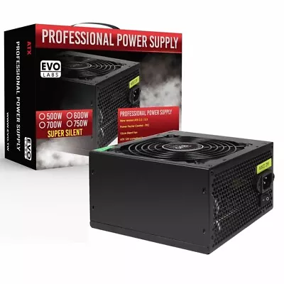 Evo Labs E-750BL 750W 120mm Black Silent Fan PSU • £32.73