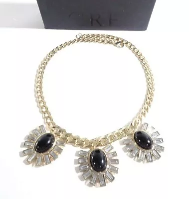 J.Crew Women's Black Cabochon Crystal Baguette Fan Short Necklace NIB 89.50 • $17.50