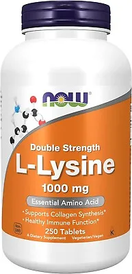 NOW Foods L-lysine Tablets (1000mg) - 250 Count EXP 04/2028 • $18.59