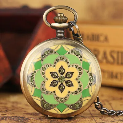 Retro Flower Design Mechanical Pocket Watch With Fob Chain Gifts For Men Women • £20.39