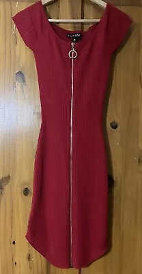 Never Worn! Red Bodycon Dress With Front Full Length Zip • £6