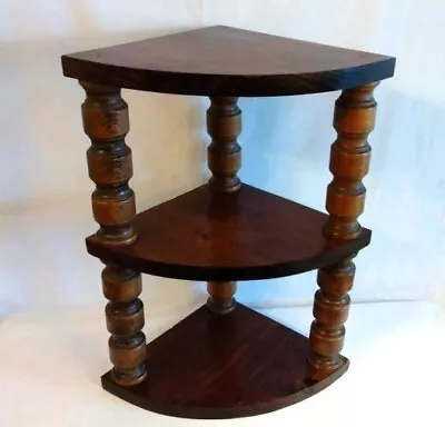 Vintage Wood Dark Walnut Three Tier Corner Shelf • $57