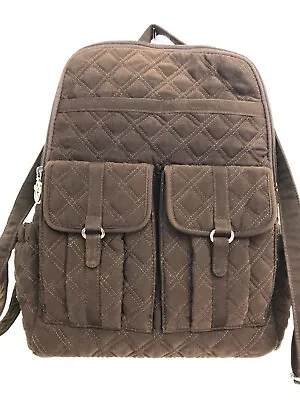 Vera Bradley Espresso Brown Quilted Microfiber Backpack Laptop School Work VGUC • $20.99