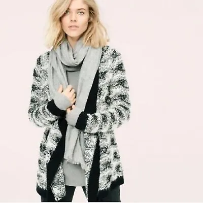 Lou & Grey Women’s Snowbound Open Front Mohair Cardigan Size M Black White • $30.60