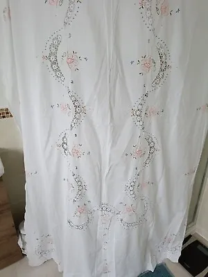 £12 • Buy Hand Embroidered Vintage French Cotton Tablecloth 64x 97  For Dressmaking Fabric
