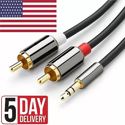 Male Jack To 2 RCA Male AUX Stereo Analog Audio Y Adapter Cable 3.5mm Cord USA • $10.99