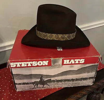 Vintage Stetson 3X Beaver Cowboy Hat W/Box Chocolate Brown  Snake Band 7 3/8 • $129.95