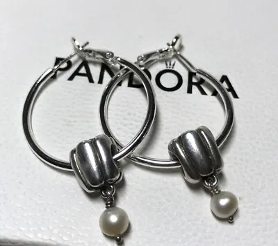 Pandora Sterling Silver Charm With CZ & Dangle Pearl Earrings (Retired) • £60