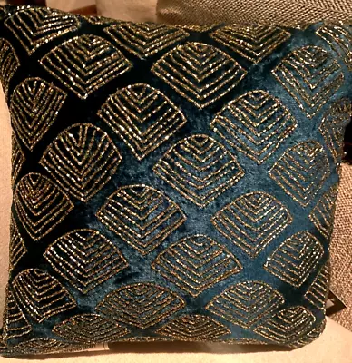 Marlo Lorenz Wylie Beaded Sea Shell Throw Pillow Teal Blue Gold 12  Viscose New • $20.99