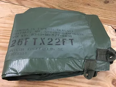 U.S. Military 26′ X 22′ Rubberized Cotton Duck Tarp Olive Tie Downs Cargo Cover • $349.99