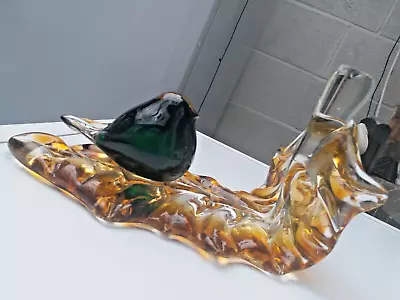 Unmarked Murano Style Glass Bird On A Large Leaf Figure ~ Free UK P&P • £22.99