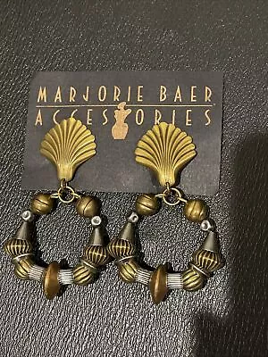 Vintage Marjorie Baer SF Signed Brass Metal Brutilist Clip On Earrings Statement • $29.80