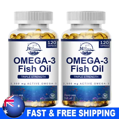 2Pack Omega 3 Fish Oil 3x Strength 2500Mg Capsules-Heart Brain & Joint Support • $35.98