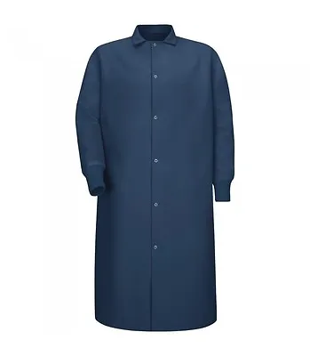 Navy Blue Lab Coat Gown With Cuffs Gripper-Front Pocketless • $21.99