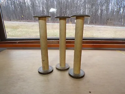 Lot 3 Vintage Large Wooden Industrial Textile Bobbin Spools; Sewing / Upholstery • $14.95