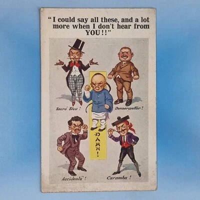 £7.95 • Buy Comic Postcard C1917 French Chinese German Spanish Men Blaspheme Don'T Hear