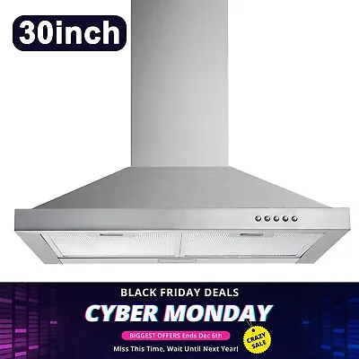 Tieasy 30inch Wall Mount Range Hood Stainless Steel 450CFM Kitchen Vent LED New • $119.99