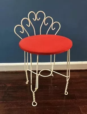 Vintage Wire Metal Mid-Century Vanity Stool Chair Plant Stand Hollywood Regency • $50