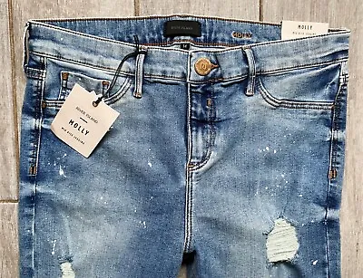 £34.99 • Buy River Island Molly Jeans Jeggings Rips Raw Hem PAINT DROPS RRP45 14 R W34  L28