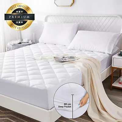 Extra Deep Mattress Protector Quilted Bed Topper Cover Single Double King Sizes • £8.99