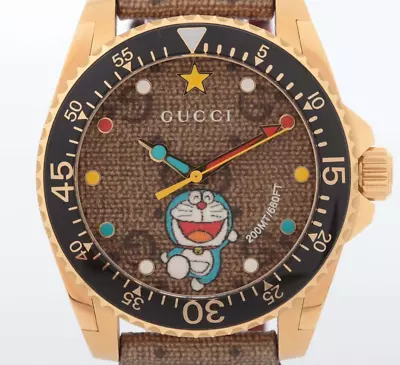 GUCCI Dive Doraemon Men's Watch YA136335 SS Leather Belt Brown Dial TGIS • $355