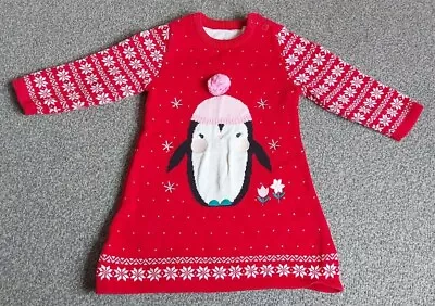 Mini Club Baby Girl Christmas Tight Knit Long Sleeve Penguin Pullover Dress 3-6m • £3.50