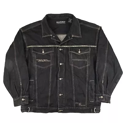 Vintage 90s Marc Buchanan Pelle Pelle Jeans Denim Trucker Jacket Black Mens 2XL • $79.99