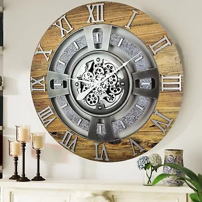 The Gears Clock 36'' Inch Real Moving Gear Wall Clock England Line Wood & Stone • $350.99
