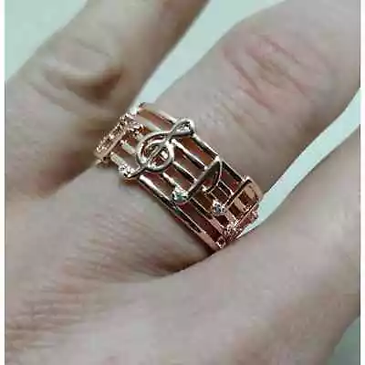 Musical Note Ring Fully Adjustable Sheet Music Jewelry  Copper Rhinestone • $14.99