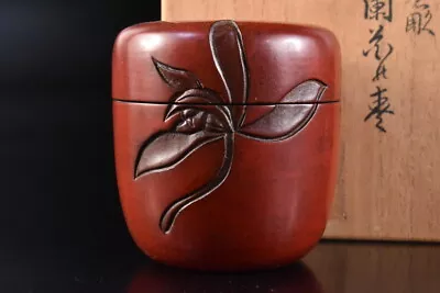 F5796: Japanese Wooden Lacquer Ware Sculpture TEA CADDY Natsume W/signed Box • £24.32