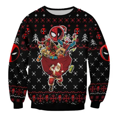 $35.14 • Buy Santa Claus Carry Deadpool Spiderman In Xmas Bag Premium3D SWEATER Christmas