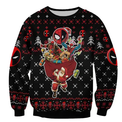 Santa Claus Carry Deadpool Spiderman In Xmas Bag Premium3D SWEATER Christmas • $42.69