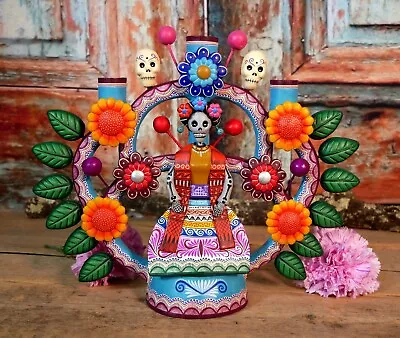 Tree Of Life Frida Kahlo Candelabra Day Of The Dead Handmade Clay Mexico Folk Lg • $185