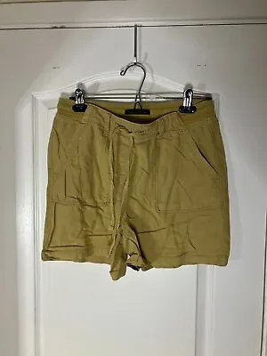 M&S Ochre Yellow Elasticated Waist Linen Shorts Size 8 • £5