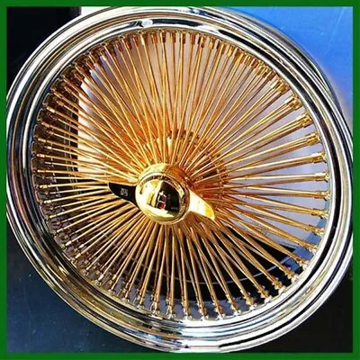 17x8  Wire Wheels Standard 100-spoke Straight Lace Gold / Chrome Lip Rims  (w19) • $3199