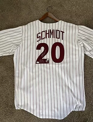 Mike Schmidt Phillies Signed White Cooperstown Replica Jersey &  HR & RBI  Insc • $325