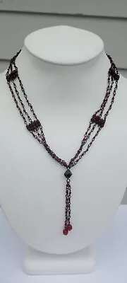Victorian Style Necklace Red Beaded Station Layered Lariat Y Drop VTG Goth • $16.87