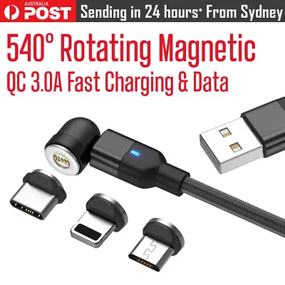 $7.90 • Buy New 540° Magnetic Rotation Data Cable 3.0A Fast Charger IPhone Type C USB Cord