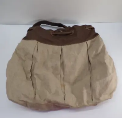 J Jill Tan Genuine Pebble Grain Leather & Linen Drawstring Bucket Purse Handbag • $18.99