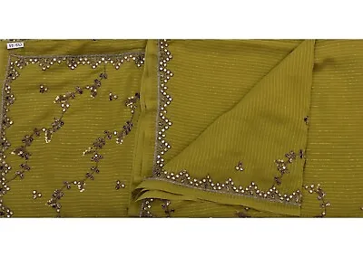 Indian Green Vintage Silk Saree Pallu & Border Heavy Beaded Embroidered Sari Art • $59.39