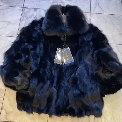 New Mens Black Real Fox Fur Bomber Jacket Man Winter Nature Fur Coat 5XL • $1100