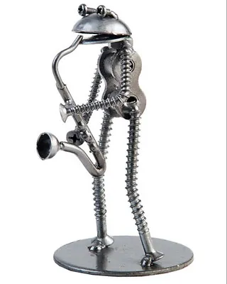 Frog Saxophonist Hand Crafted Recycled Metal Rock Band Art Sculpture Figurine   • $24.95