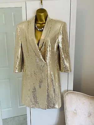 $29.29 • Buy Zara Gold Sequin Blazer Dress Size L UK 12 Bloggers Fave Trinny